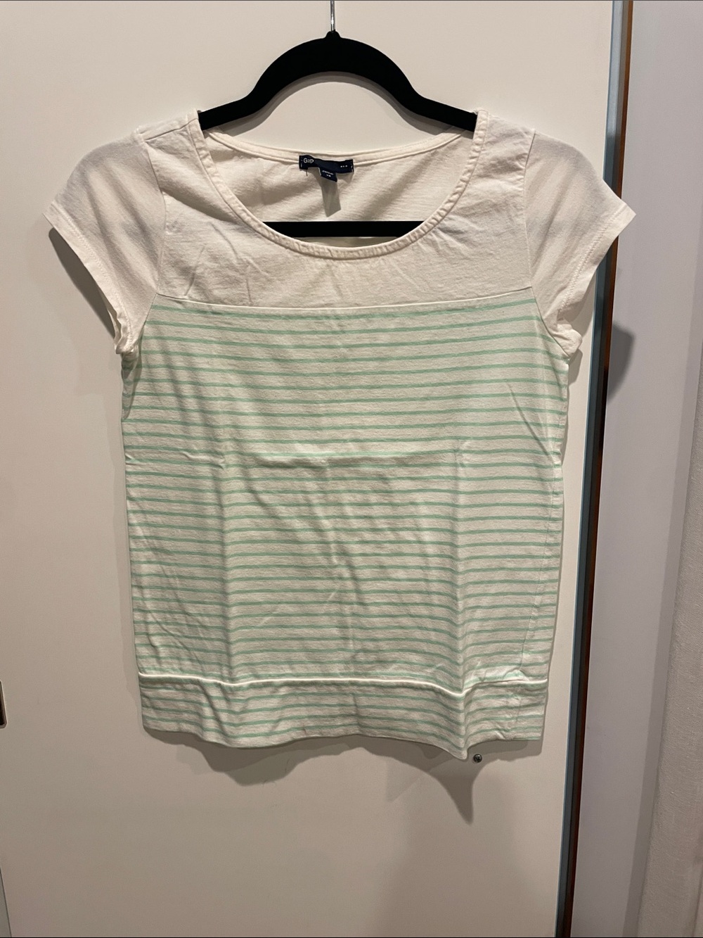 Gap Women's White & Mint Striped Short Sleeve Tee-100% cotton